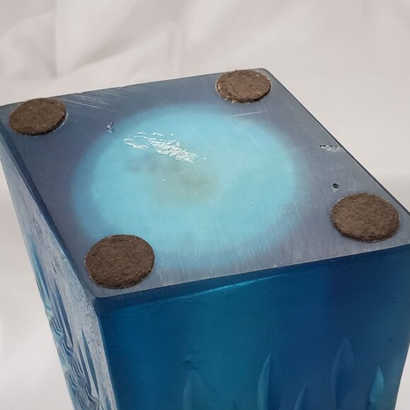 Sascha Brastoff MCM Blue Resin Square Diamond Candleholder 1950's Signed 9 3/4” - Picture 10 of 15
